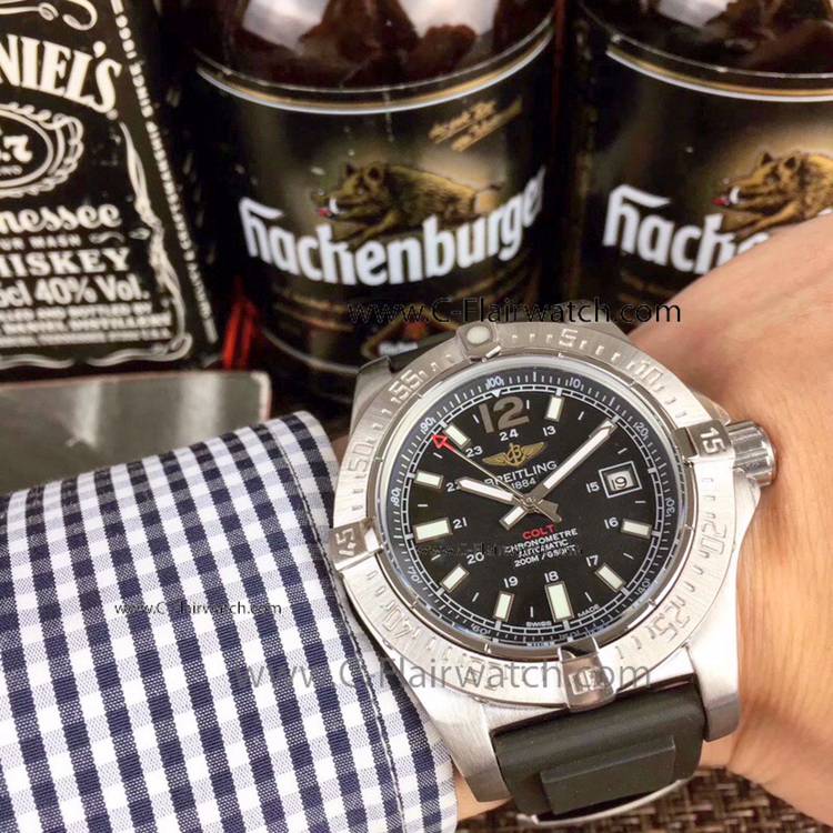 Replica Breitling COLT Mens Watch SS Black Rubber Strap